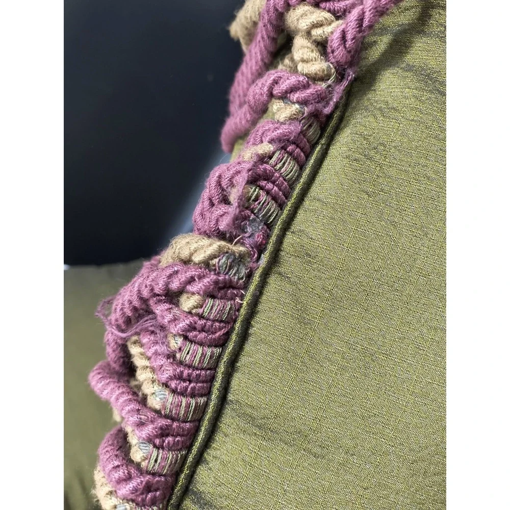 Olive Green Fringe Accent Pillow - Decorative Throw Pillow
